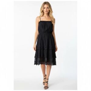 NWT POL Swiss Dot Lace Midi Dress Small Black Tiered Boho Whimsigoth Holiday